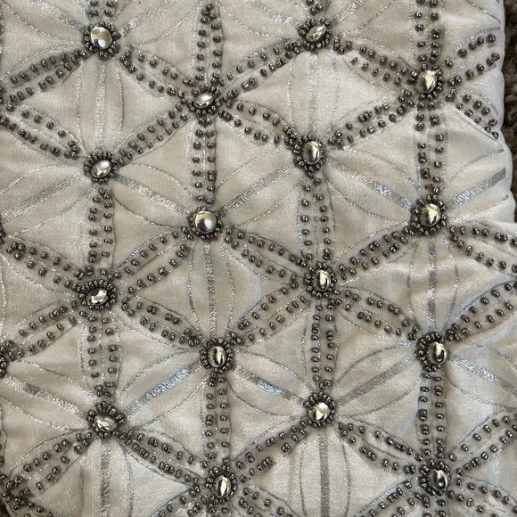 Set of 2 Beaded Christmas Stockings Cream Silver Geometric Design NWT - Picture 2 of 2